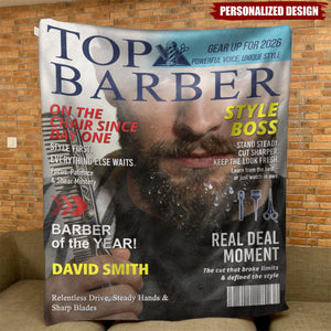 Personalized Barber Magazine Cover blanket, Custom Barber Photo