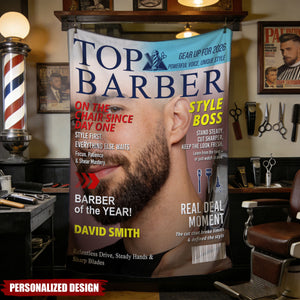 Personalized Barber Magazine Cover blanket, Custom Barber Photo