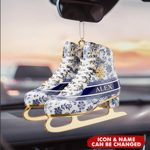 Personalized Skating Toile de Jouy Car Ornament, Gifts For Ice Skating Lovers