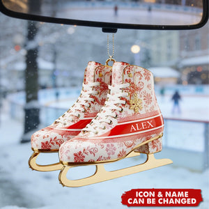 Personalized Skating Toile de Jouy Car Ornament, Gifts For Ice Skating Lovers