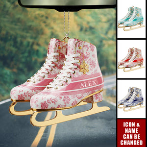 Personalized Skating Toile de Jouy Car Ornament, Gifts For Ice Skating Lovers