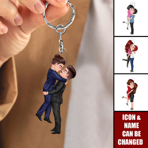 Personalized Couple Hugging Kissing Acylic Keychain - Heartfelt Gift For Him, Her, Wife, Husband, Couple
