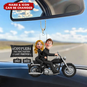 Biker Couple Acrylic Car Ornament - Personalized Gifts For Couples