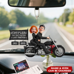 Biker Couple Acrylic Car Ornament - Personalized Gifts For Couples