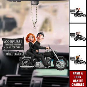 Biker Couple Acrylic Car Ornament - Personalized Gifts For Couples