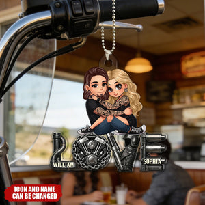 Biker Couple Together - Personalized Acrylic Car Ornament