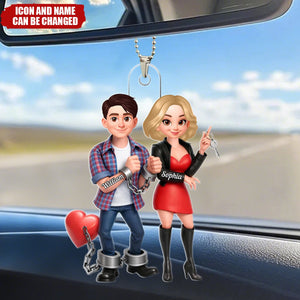 Funny Cartoon Couple - Personalized Car Hanger - Gift for Couple