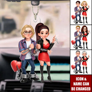 Funny Cartoon Couple - Personalized Car Hanger - Gift for Couple