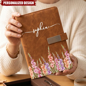 Custom Birth Flower & Name For Her, Wife, Daughter, Sister - Personalized Notebook Set