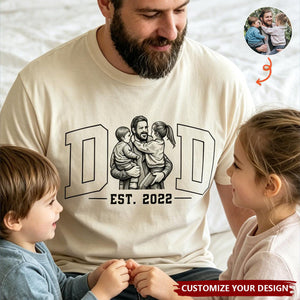 Dad Custom Photo Sketch Line Art Father's Day Gift For Husband, Dad - Personalized Shirt