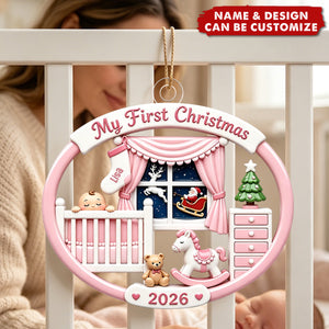 Personalized Baby's 1st Christmas 2026 Acrylic Ornament, Soft Pink Blue Newborn Memory Keepsake Gift For New Parents