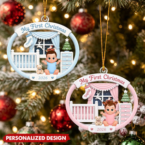 Cute Pink Blue Boy Girl Newborn 1st Christmas Custom Souvenir Holiday Gift - Personalized Acrylic Ornament