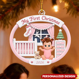 Cute Pink Blue Boy Girl Newborn 1st Christmas Custom Souvenir Holiday Gift - Personalized Acrylic Ornament