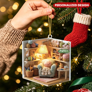 Custom Craft Room Xmas Decor, Gift for Knitters, Crocheters & Craft Lovers - Personalized Acrylic Ornament