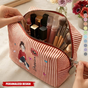 Custom Birth Flower,name and cute cartoon designs for her-personalized makeup bag.