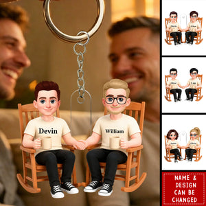 Love Is Love Couple Sitting On The Chair - Personalized Acrylic Keychain