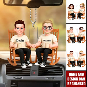 Couple Sitting On The Chairs - Personalized Acrylic Car Ornament
