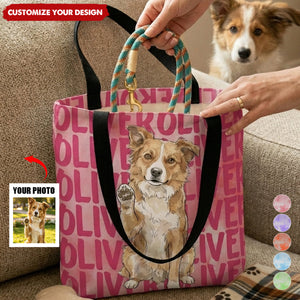 Custom Pet Portrait & Name Watercolor Style - Personalized Tote Bag