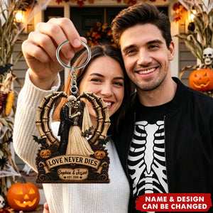 Till Death Do Us Part Skeleton Couple Heart Bone - Personalized Acrylic Keychain - Halloween Decor For Couple