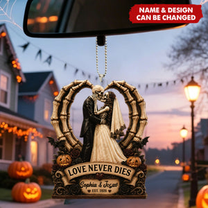 Till Death Do Us Part Skeleton Couple Heart Bone - Personalized Car Ornament - Halloween Decor For Couple