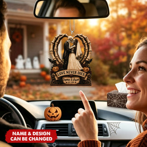 Till Death Do Us Part Skeleton Couple Heart Bone - Personalized Car Ornament - Halloween Decor For Couple