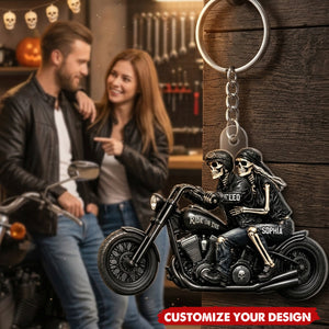 Riding Partners For Life Skeleton Couple - Personalized Acrylic Keychain - Halloween Gift For Couple