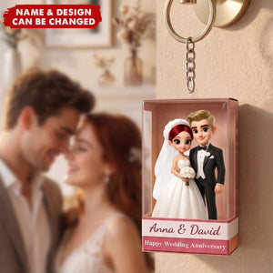 Wedding Anniversary Couple Acrylic Keychain – Personalized Name Anniversary Keepsake