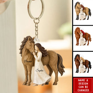 Girl Standing With Horse - Personalized Acrylic Keychain