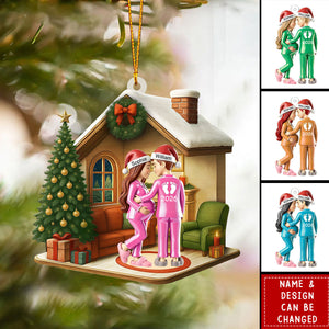 Custom Shaped Last Christmas With Silent Nights Expecting Couple Parents - Personalized Acrylic Ornament