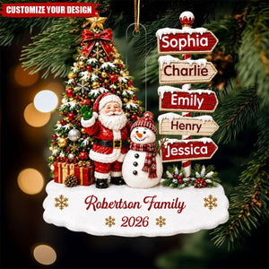Christmas Festive Santa Snowman Family Sign Posts - Personalized Acrylic Ornament