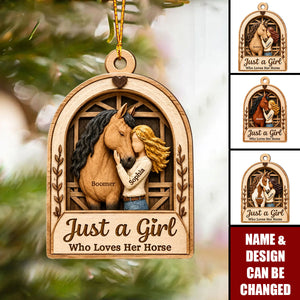 Girl With Horse In Barn - Personalized Acrylic Ornament