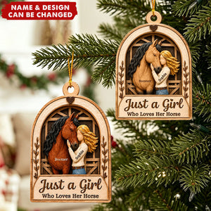 Girl With Horse In Barn - Personalized Acrylic Ornament