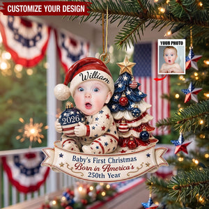 Custom Photo First Christmas Acrylic Ornament - Personalized America 250th Anniversary Christmas Gifts