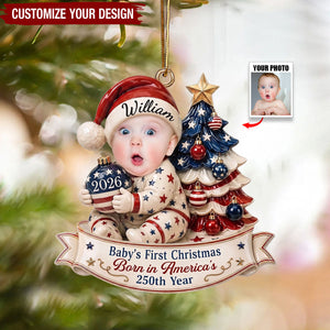Custom Photo First Christmas Acrylic Ornament - Personalized America 250th Anniversary Christmas Gifts