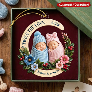 Personalized Twin Baby Acrylic Ornament - Custom Newborn Christmas Decoration