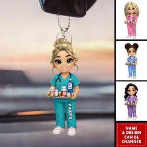 Personalized Nurse Acrylic Car Ornament - Custom Nurse Character Christmas Gift
