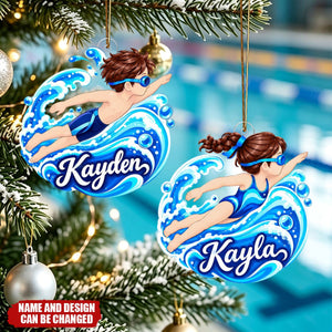 Personalized Kids Swimming Christmas Ornament - Swimmer Holiday Gift
