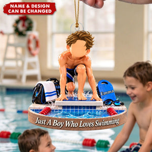 Swimming Boy Acrylic Ornament - Competitive Swimmer Keepsake