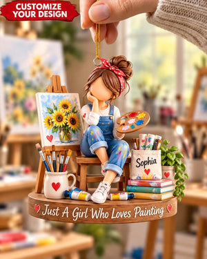 Personalized Painting Girl Ornament - Art Lover Studio Keepsake