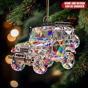 Personalized Rainbow Faux Crystal Off-Road SUV Acrylic Ornament
