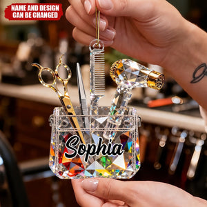 Personalized Hair Stylist Faux Crystal Pouch Acrylic Ornament - Beautician Keepsake