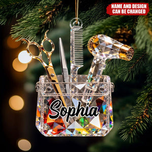Personalized Hair Stylist Faux Crystal Pouch Acrylic Ornament - Beautician Keepsake