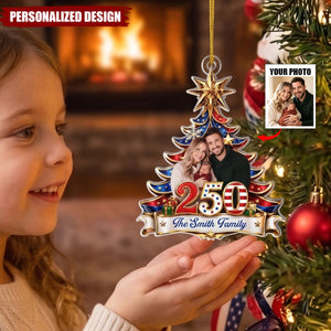 Custom Photo Acrylic Ornament - Personalized America 250th Anniversary Christmas Gifts For Mom, Dad, Brother, Sister - Together For The Holidays