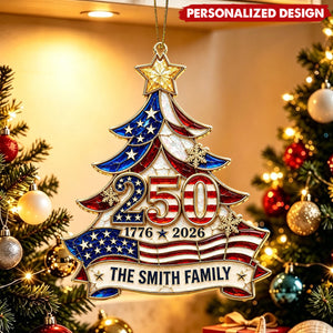 Personalized 250th Anniversary Tree Ornament, Custom Family Name Patriotic Acrylic Ornament, 1776 - 2026 Christmas Keepsake