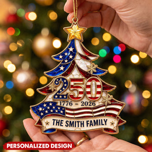 Personalized 250th Anniversary Tree Ornament, Custom Family Name Patriotic Acrylic Ornament, 1776 - 2026 Christmas Keepsake
