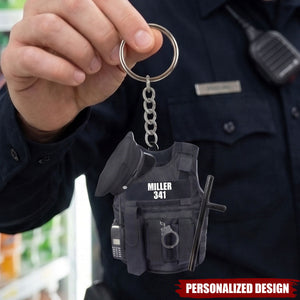 Personalized American Police Keychain, Custom Police Name Keychain, Police Uniform-Shaped Keychain, Gift For Police Officers