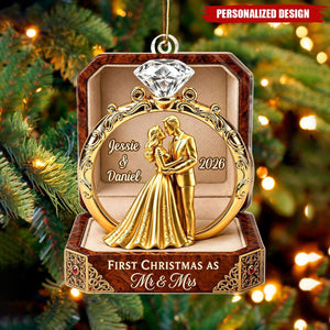 Custom First Christmas Acrylic Ornament - Personalized Anniversary Christmas Wedding Gifts For Husband And Wife, Him And Her - Forever Begins This Christmas