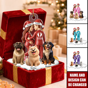 Expecting Parents Christmas Pregnancy Baby Arriving With Dogs - Personalized Acrylic Ornament