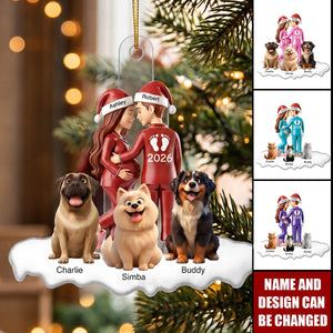 Expecting Parents Christmas Pregnancy Baby Arriving With Dogs - Personalized Acrylic Ornament