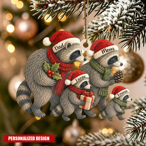 Personalized Raccoon Family Ornament, Custom Names Christmas Tree Decor